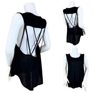 Express One Eleven Heather Black Lattice Back Top SZ M $39